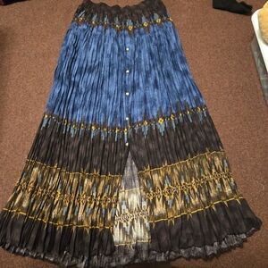 Vintage Roughrider Broomstick Maxi Skirt In Size Large Blue And Brown Native